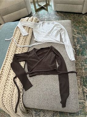 Harlow Women's Wrap V-Neck Sweaters — Grey and Brown